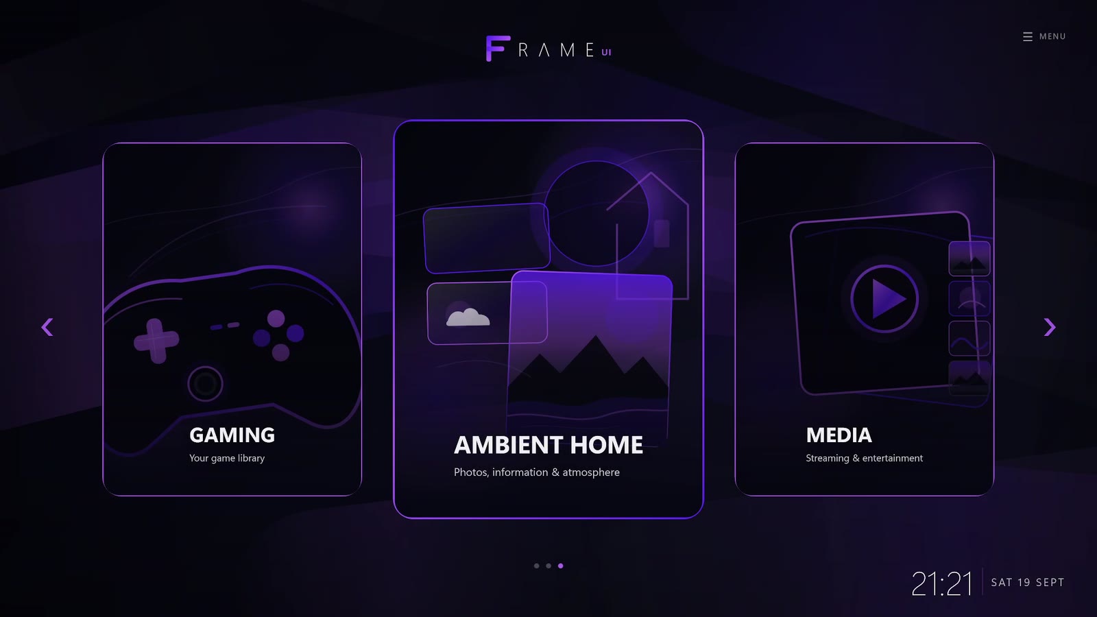 Frame UI controller-first Windows TV home screen